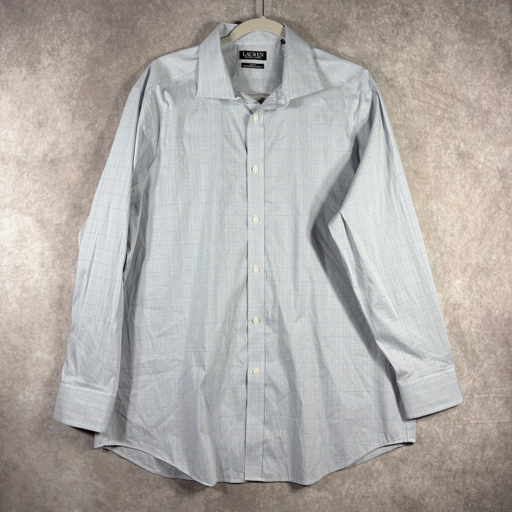 Lauren Ralph Lauren Dress Shirt Mens XL 17-32/33 Gray Plaid Performance Stretch